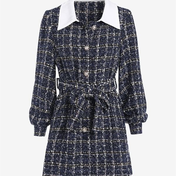 women's wool blends t belted button up longline turn down collar overcoat elegant plaid outerwear female 221118, Black
women's wool blends t belted button up longline turn down collar overcoat elegant plaid outerwear female 221118, Black