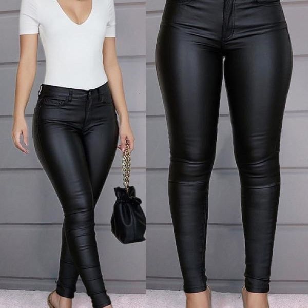 women s pants s pu leather black stretch bodycon trousers high waist long casual pencil plus size s 3xl l221118, Black;white