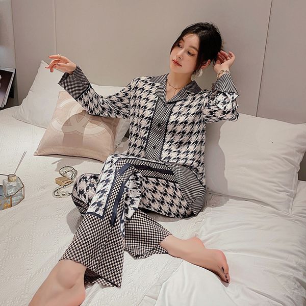 womens sleepwear qsrocio pajamas set silk like homewear v neck contrast color houndstooth casual nightwear femme 221118, Black;red
womens sleepwear qsrocio pajamas set silk like homewear v neck contrast color houndstooth casual nightwear femme 221118, Black;red