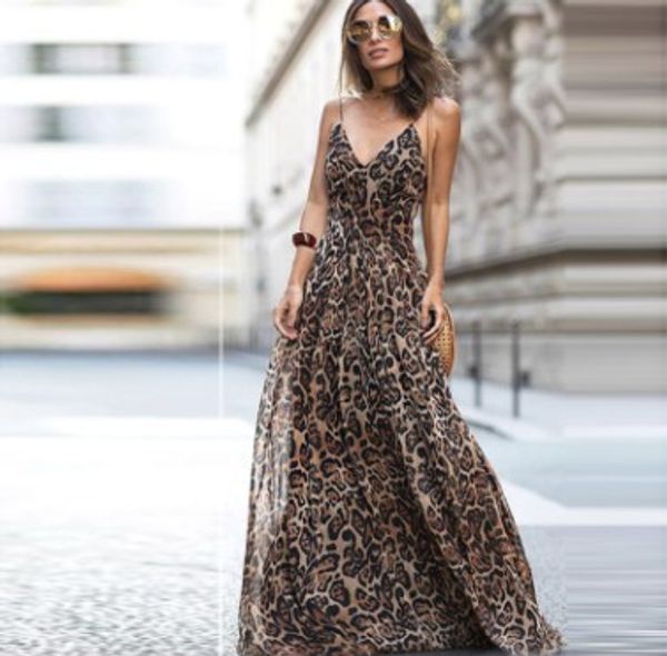 Amazon quality cross-border European and American popular leopard print V-neck suspender dress, Brown
Amazon quality cross-border European and American popular leopard print V-neck suspender dress, Brown