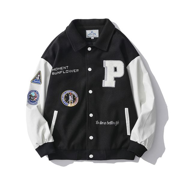 men's down parkas fashion men'sbaseball jacket pu leather sleeve singlebreasted applique bomber jacket embroidered patch casual ja, Black
men's down parkas fashion men'sbaseball jacket pu leather sleeve singlebreasted applique bomber jacket embroidered patch casual ja, Black