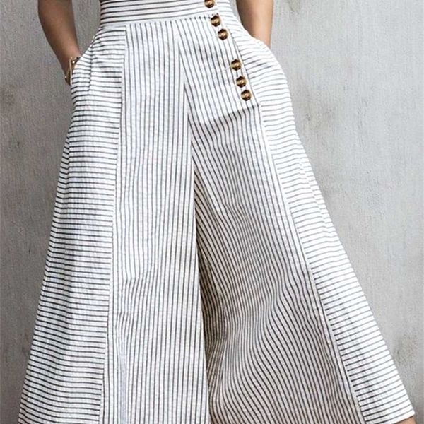 women s pants s celmia women high waist striped fashion retro wide leg trousers summer casual buttons loose elegant party pantalones 221118, Black;white
women s pants s celmia women high waist striped fashion retro wide leg trousers summer casual buttons loose elegant party pantalones 221118, Black;white