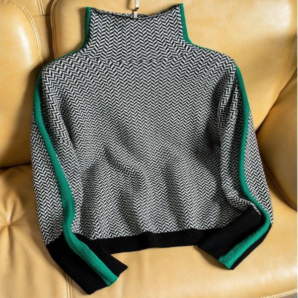 womens sweaters winter turtleneck sweater warm pullover elegant loose casual retro contrast color 221118, White;black
womens sweaters winter turtleneck sweater warm pullover elegant loose casual retro contrast color 221118, White;black