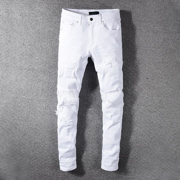 fashion brand mens jeans relax fit pencil pants amr white trousers streetwear zipper pocket striped patch hole jean for men stretch slim fee, Blue
fashion brand mens jeans relax fit pencil pants amr white trousers streetwear zipper pocket striped patch hole jean for men stretch slim fee, Blue