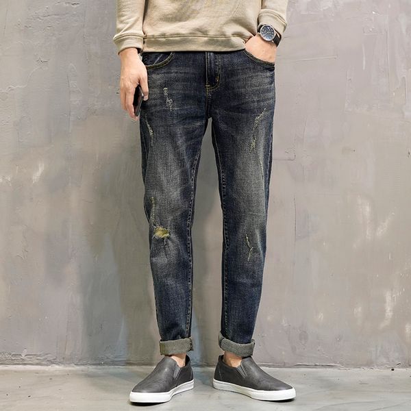 men's jeans japanese retro torn spring jeans male teenagers small straight tube slim pants male trend 221119, Blue
men's jeans japanese retro torn spring jeans male teenagers small straight tube slim pants male trend 221119, Blue