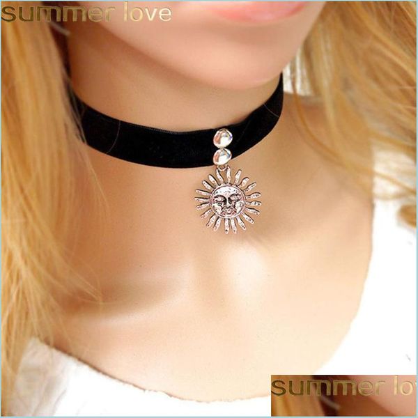 chokers trendy vintage black veet gothic choker necklace big sun charm pendant necklaces for elegant girl women drop delivery jewelr dhl6r, Golden;silver
chokers trendy vintage black veet gothic choker necklace big sun charm pendant necklaces for elegant girl women drop delivery jewelr dhl6r, Golden;silver