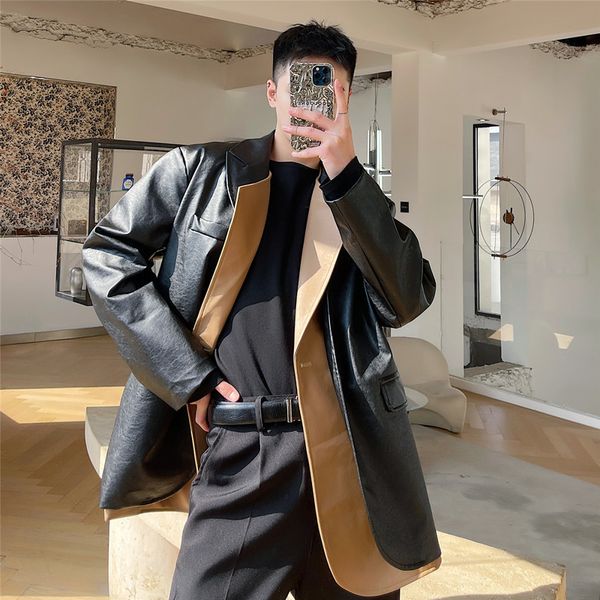men's leather faux autumn and winter korean fashion men personality color pu leather suit hair stylist loose casual coat 221119, Black
men's leather faux autumn and winter korean fashion men personality color pu leather suit hair stylist loose casual coat 221119, Black