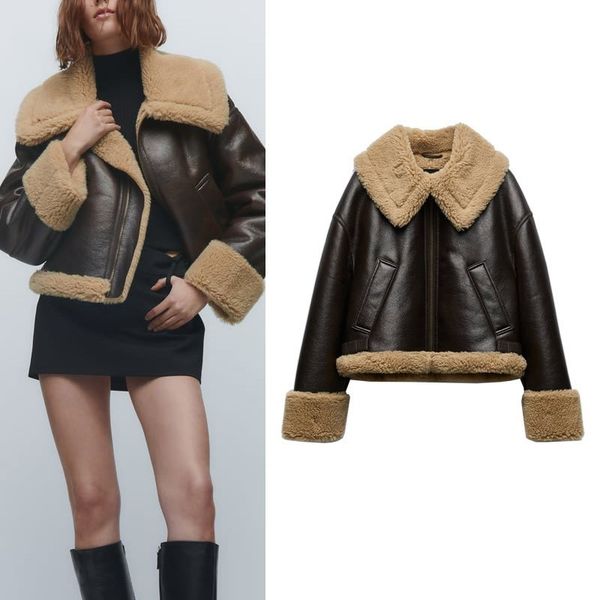 women's jackets traf za women fashion winter warm fleece jacket longsleeved lapel chic female zip doublesided faux fur coats mujer 2211, Black;brown
women's jackets traf za women fashion winter warm fleece jacket longsleeved lapel chic female zip doublesided faux fur coats mujer 2211, Black;brown
