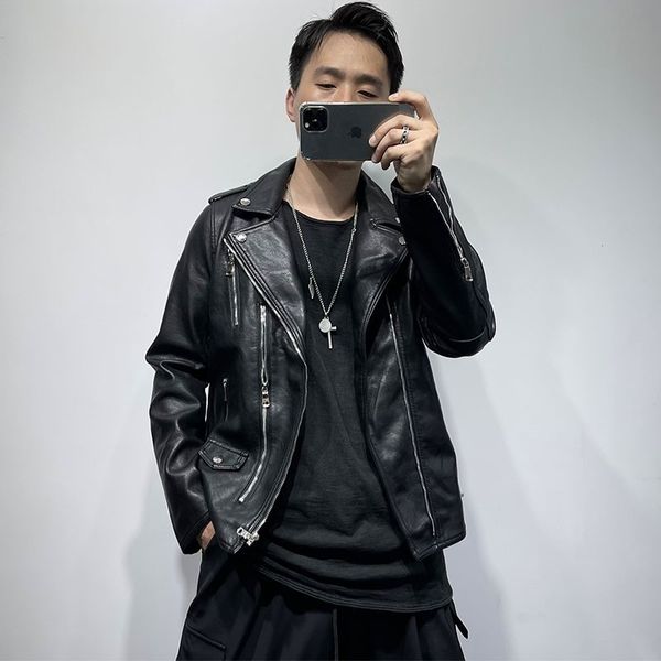 men's leather faux leather autumn and winter original korean version slim personality inclined zipper design lapel leather jacket male, Black
men's leather faux leather autumn and winter original korean version slim personality inclined zipper design lapel leather jacket male, Black