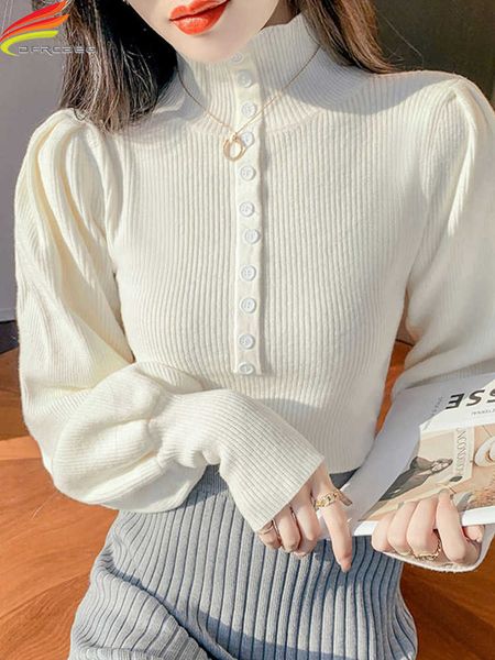 women's sweaters new 2022 winter turtleneck sweaters women long lantern sleeve pink black white or beige single buttons thicken pullove, White;black
women's sweaters new 2022 winter turtleneck sweaters women long lantern sleeve pink black white or beige single buttons thicken pullove, White;black