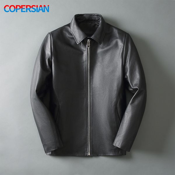 men's leather faux black thin jacket spring autumn soft loose brown lapel natural calfskin classic 221118
men's leather faux black thin jacket spring autumn soft loose brown lapel natural calfskin classic 221118