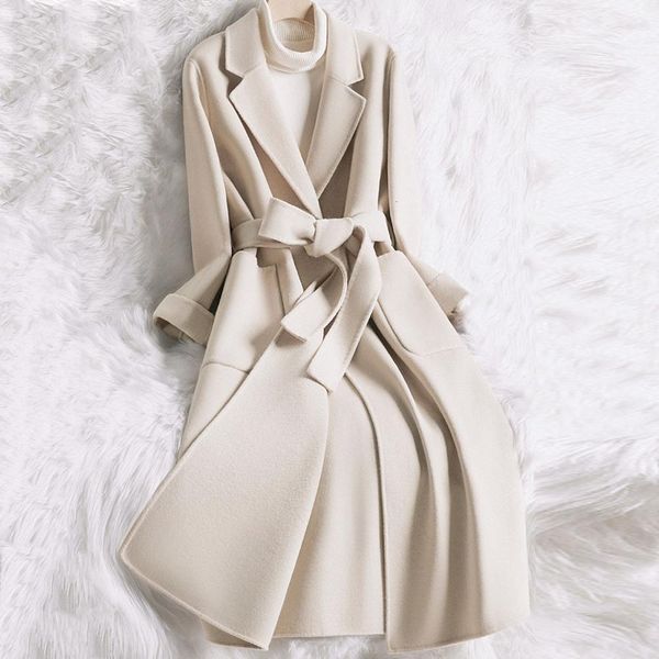 women's wool blends women woolen coat solid color single button turndown collar autumn winter windproof belt slim fit overcoat manteau, Black 
women's wool blends women woolen coat solid color single button turndown collar autumn winter windproof belt slim fit overcoat manteau, Black