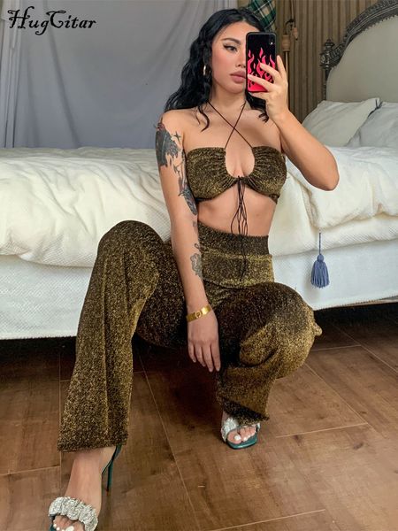 women s two piece pants hugcitar golden shine halter crop bandage high waist leggings 2 psc set fashion yoga sport women elegant streetwear, White
women s two piece pants hugcitar golden shine halter crop bandage high waist leggings 2 psc set fashion yoga sport women elegant streetwear, White