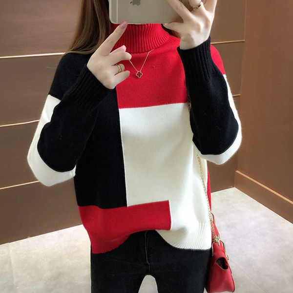 women's sweaters oversized knitted sweater women red patchwork turtleneck knitted winter jumper korean pullover casual clothes warm loo, White;black
women's sweaters oversized knitted sweater women red patchwork turtleneck knitted winter jumper korean pullover casual clothes warm loo, White;black