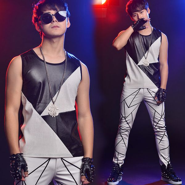 men's vests s6xlbar nightclub male singer costumes stage wear custom black and white patchwork perforated leather vest 221119, Black;white
men's vests s6xlbar nightclub male singer costumes stage wear custom black and white patchwork perforated leather vest 221119, Black;white