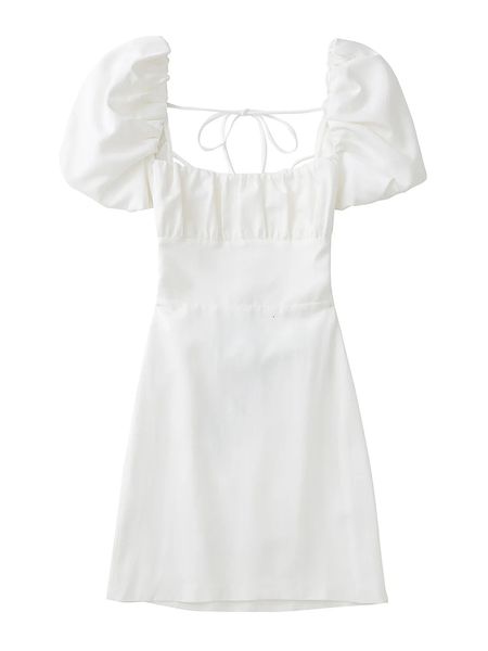 casual dresses women white fashion linen blend dress female square neck short puff sleeves backless crossover straps dress for women's, Black;gray
casual dresses women white fashion linen blend dress female square neck short puff sleeves backless crossover straps dress for women's, Black;gray