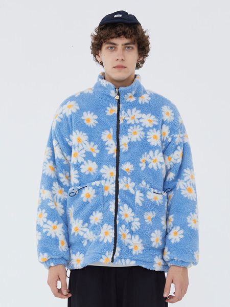 men's wool blends cotton padded thick parkas jackets streetwear hip hop daisy print fleece warm full zip coats fashion harajuku outwear, Black
men's wool blends cotton padded thick parkas jackets streetwear hip hop daisy print fleece warm full zip coats fashion harajuku outwear, Black
