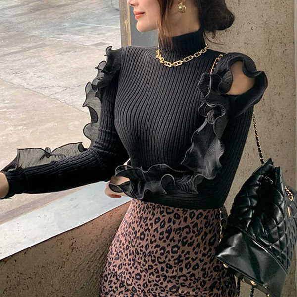 women's sweaters turtleneck slim stretch sweater women autumn winter long sleeve pullover ruffles sweaters knitted sweater pull femme t, White;black
women's sweaters turtleneck slim stretch sweater women autumn winter long sleeve pullover ruffles sweaters knitted sweater pull femme t, White;black