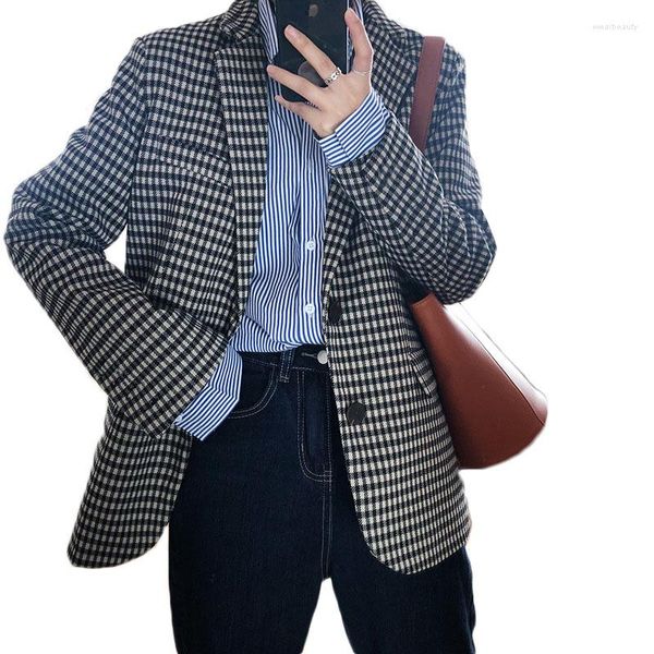 women's suits spring and autumn korean retro plaid small suit slim wild blazer jacket women ol coat female college ns2745, White;black
women's suits spring and autumn korean retro plaid small suit slim wild blazer jacket women ol coat female college ns2745, White;black