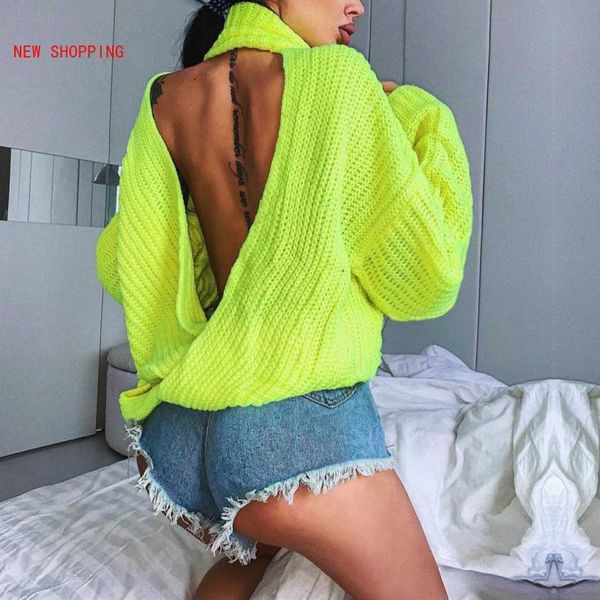 women's sweaters fashion neon green backless long sleeve turtleneck sweater women loose back cross casual warm autumn winter pullover g, White;black
women's sweaters fashion neon green backless long sleeve turtleneck sweater women loose back cross casual warm autumn winter pullover g, White;black