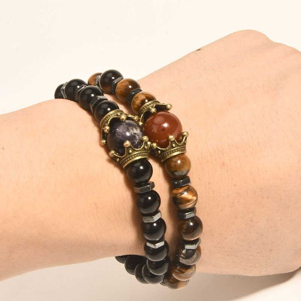 handmade jewelry wholesale fashion crown men 's jewelry bracelet amethyst tiger eye stone couple bracelet, Black
handmade jewelry wholesale fashion crown men 's jewelry bracelet amethyst tiger eye stone couple bracelet, Black