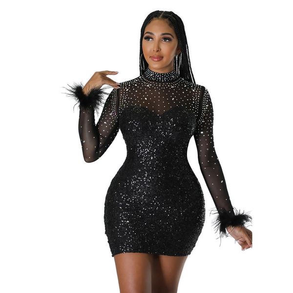 women party dresses drilling sequins patchwork bodycon long sleeve mesh mini dress club night dress, White;black
women party dresses drilling sequins patchwork bodycon long sleeve mesh mini dress club night dress, White;black