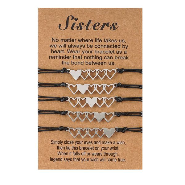sisters card bracelet creative stainless steel 5 heart-to-heart woven friendship bracelet 5-piece set, Golden;silver
sisters card bracelet creative stainless steel 5 heart-to-heart woven friendship bracelet 5-piece set, Golden;silver