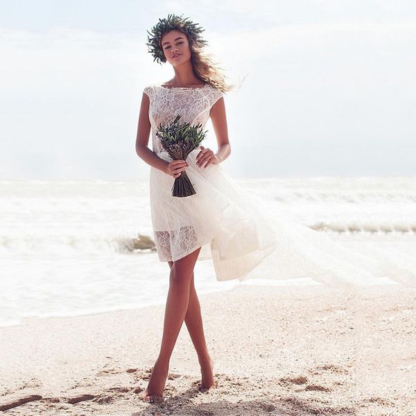 chic scoop cap sleeve high-low wedding dress custom made backless lace bride dress short front long back bridal gown, White
chic scoop cap sleeve high-low wedding dress custom made backless lace bride dress short front long back bridal gown, White