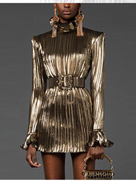 casual dresses high street est fashion runway designer women's sparkle gold long sleeve belted pleated party dress 221119, Black;gray
casual dresses high street est fashion runway designer women's sparkle gold long sleeve belted pleated party dress 221119, Black;gray