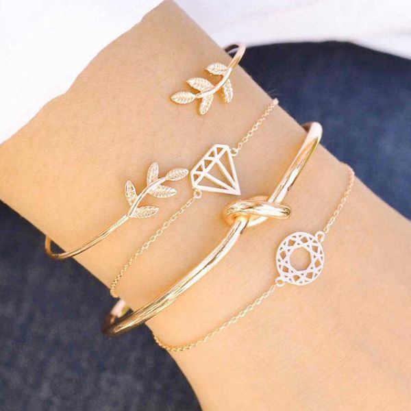 simple leaf hollowed out geometric hand decoration exaggerated fashion diamond combination four piece bracelet, Black
simple leaf hollowed out geometric hand decoration exaggerated fashion diamond combination four piece bracelet, Black