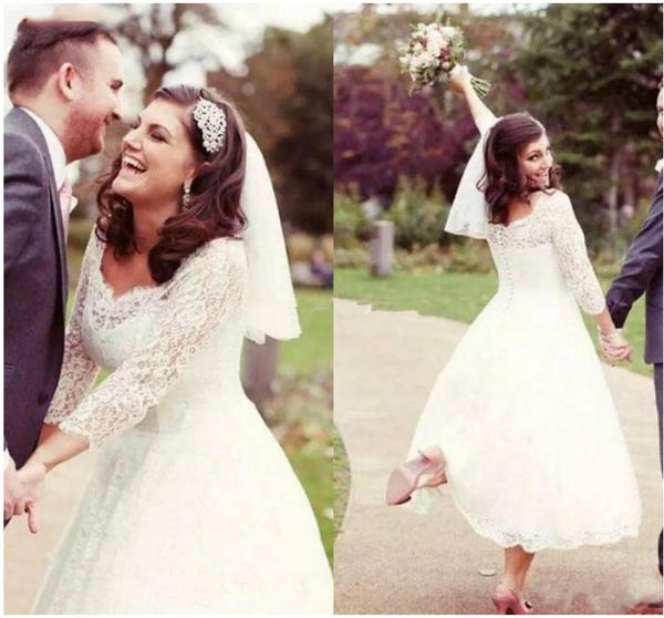 vintage tea length country wedding dresses with long sleeves a line lace v-neck short garden beach bridal wedding gowns, White
vintage tea length country wedding dresses with long sleeves a line lace v-neck short garden beach bridal wedding gowns, White