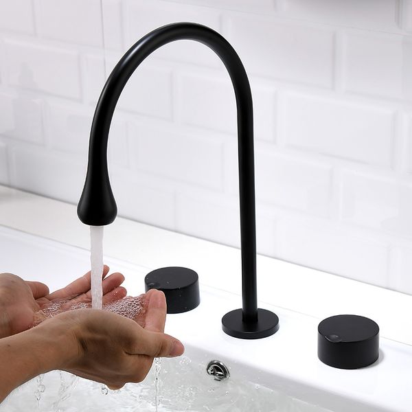 3 holes dual handle deck mounted faucet matt black elegant design drop shape cold sink mixer bathroom basin faucets
3 holes dual handle deck mounted faucet matt black elegant design drop shape cold sink mixer bathroom basin faucets