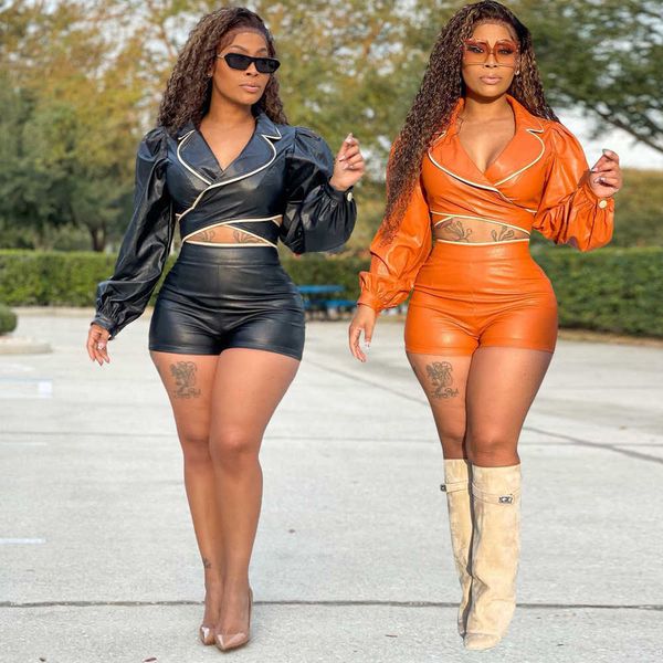 women's two piece pants fashion streetwear pu leather solid short two piece set women v neck long sleeve crop shorts club party women s, White
women's two piece pants fashion streetwear pu leather solid short two piece set women v neck long sleeve crop shorts club party women s, White