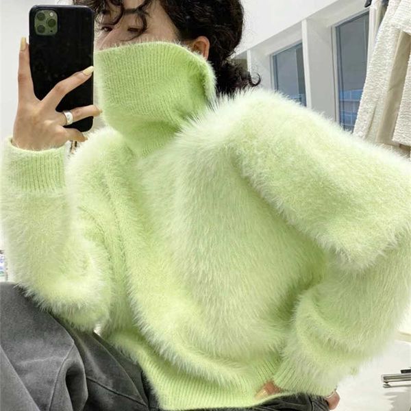 women's knits tees jsxdhk korean chic autumn winter turtleneck mohair sweaters new women light green mink cashmere warm soft short loos, White 
women's knits tees jsxdhk korean chic autumn winter turtleneck mohair sweaters new women light green mink cashmere warm soft short loos, White