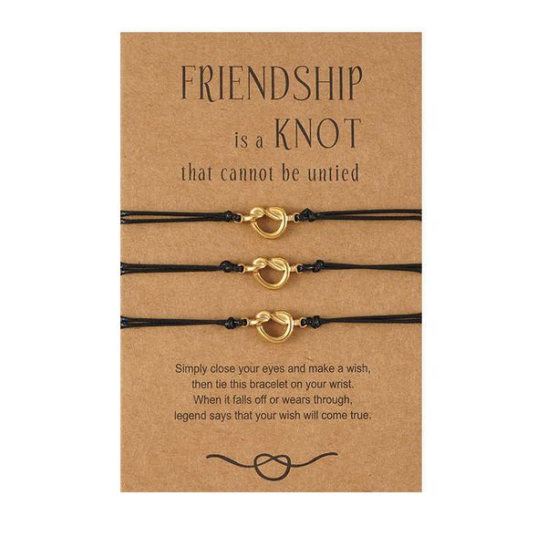 good friend card bracelet creative stainless steel knot wax thread woven bracelet, Golden;silver
good friend card bracelet creative stainless steel knot wax thread woven bracelet, Golden;silver