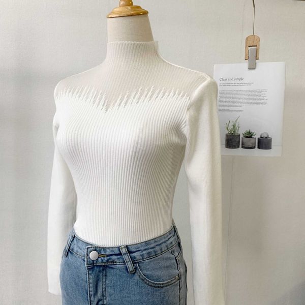 women's knits tees elegant black swan half turtleneck pullover sweater women's mesh stitching knitted sweater t-shirt see-through, White
women's knits tees elegant black swan half turtleneck pullover sweater women's mesh stitching knitted sweater t-shirt see-through, White
