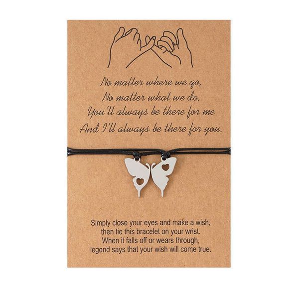 creative stainless steel hollow stitching butterfly woven couple card bracelet set 2, Golden;silver
creative stainless steel hollow stitching butterfly woven couple card bracelet set 2, Golden;silver