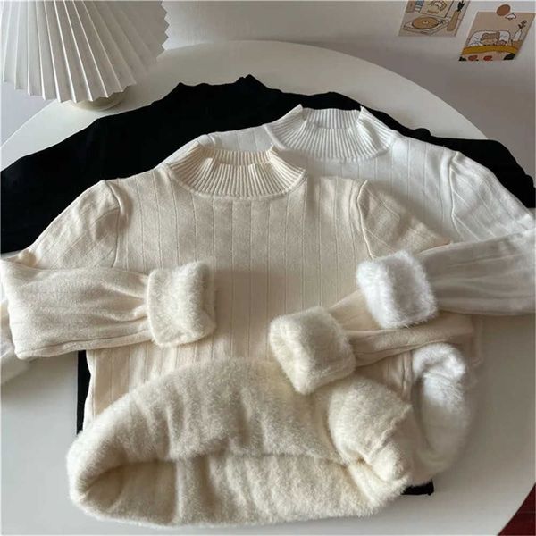 women's knits tees casual plus velvet knitted warm sweaters for women winter warm solid colors pullovers new arrival korean knitwear fe, White
women's knits tees casual plus velvet knitted warm sweaters for women winter warm solid colors pullovers new arrival korean knitwear fe, White