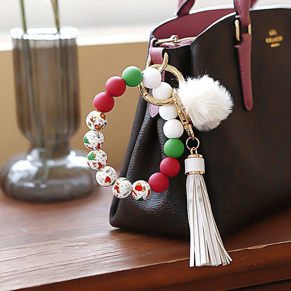 s3339 silicone beaded christmas key chain pu leather tassel plush ball tree santa claus wrist bracelet keychain key rings, Slivery;golden
s3339 silicone beaded christmas key chain pu leather tassel plush ball tree santa claus wrist bracelet keychain key rings, Slivery;golden