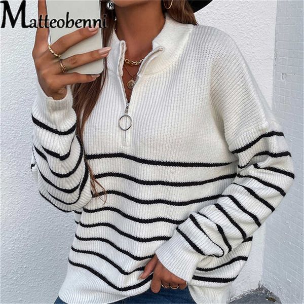 women's knits tees women 2021 autumn fashion stripe color matching zipper knitting sweaters long sleeve casual loose female pullover sw, White
women's knits tees women 2021 autumn fashion stripe color matching zipper knitting sweaters long sleeve casual loose female pullover sw, White