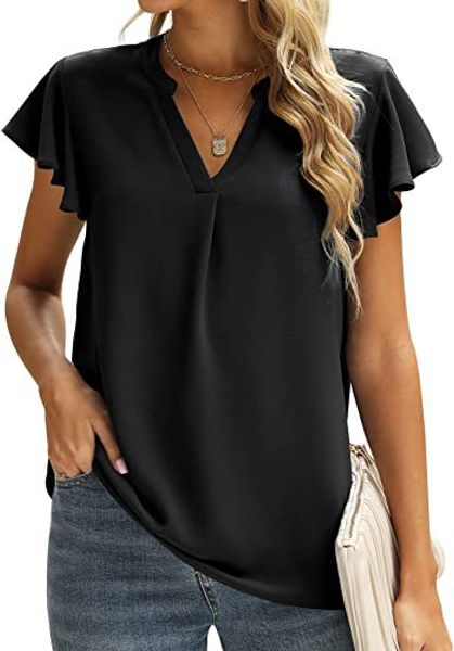 women's t-shirt 2022 new v-neck flying sleeve casual short sleeve solid chiffon shirt, White
women's t-shirt 2022 new v-neck flying sleeve casual short sleeve solid chiffon shirt, White
