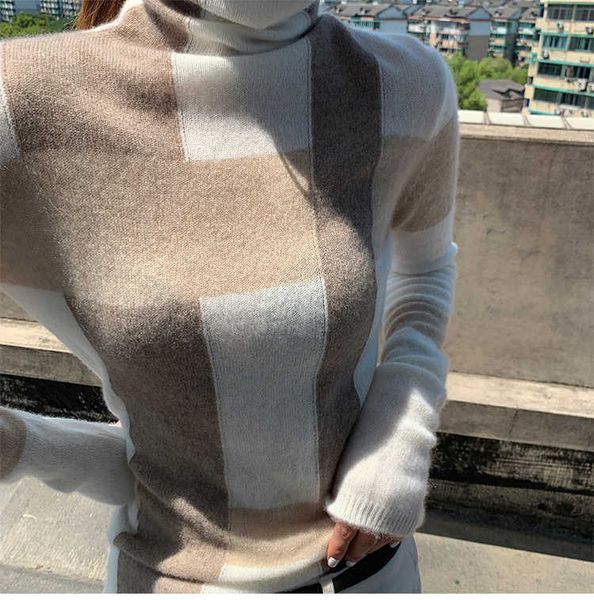 women's knits tees new cashmere sweater women's high-neck color matching pure wool pullover fashion plus size warm knitted bottomi, White
women's knits tees new cashmere sweater women's high-neck color matching pure wool pullover fashion plus size warm knitted bottomi, White