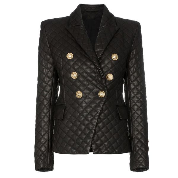 women's suits blazers stylish designer blazer lion buttons grid cotton padded slim fitting synthetic leather jacket 221119, White;black
women's suits blazers stylish designer blazer lion buttons grid cotton padded slim fitting synthetic leather jacket 221119, White;black