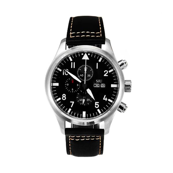 43mm pilot watch mechanical automatic day/date full luminous domed leather strap black dial and hands designer military wristwatches, Slivery;golden
43mm pilot watch mechanical automatic day/date full luminous domed leather strap black dial and hands designer military wristwatches, Slivery;golden