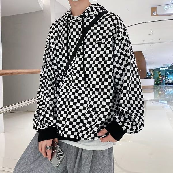 men's hoodies sweatshirts casual trend black and white checked hoodie men's coat hooded loose ins fashion brand handsome temperame
men's hoodies sweatshirts casual trend black and white checked hoodie men's coat hooded loose ins fashion brand handsome temperame