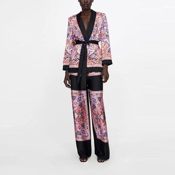 women's two piece pants fashion patchwork floral suit jacket with sash women spring blouse coat elegant v neck office sets outfit xz193, White
women's two piece pants fashion patchwork floral suit jacket with sash women spring blouse coat elegant v neck office sets outfit xz193, White