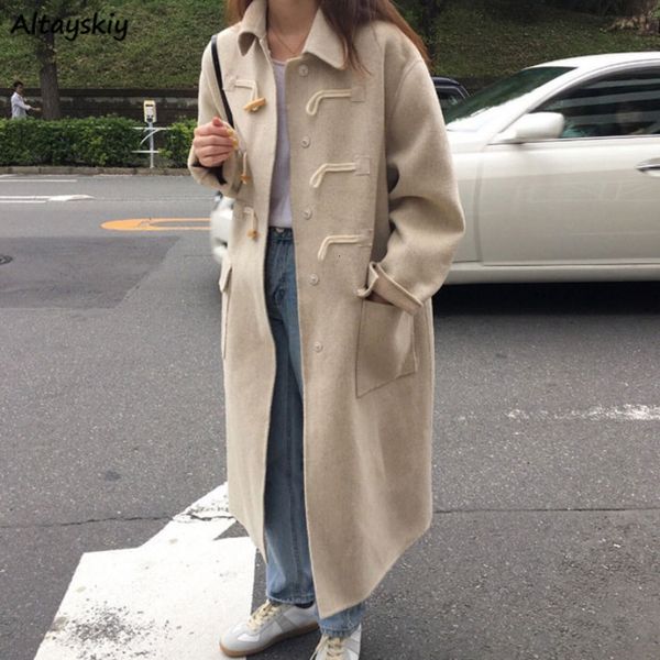 women blend long style elegant winter casual korean version tender all match streetwear student mujer outwear pockets 221119, Black
women blend long style elegant winter casual korean version tender all match streetwear student mujer outwear pockets 221119, Black
