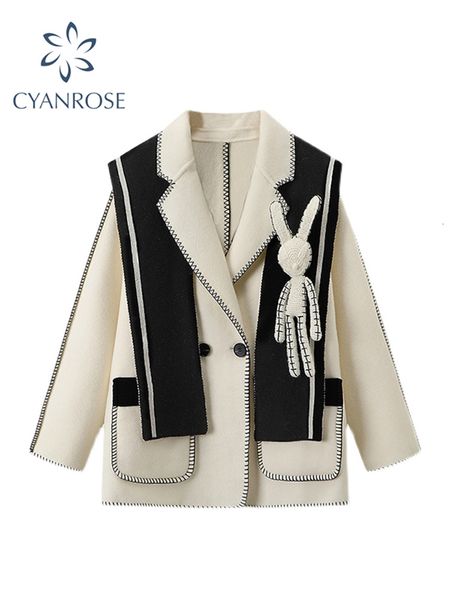 women's wool blends vintage woolen overcoat warm outerwear women long sleeve double breasted chic cute rabbit loose coat autumn winter, Black
women's wool blends vintage woolen overcoat warm outerwear women long sleeve double breasted chic cute rabbit loose coat autumn winter, Black
