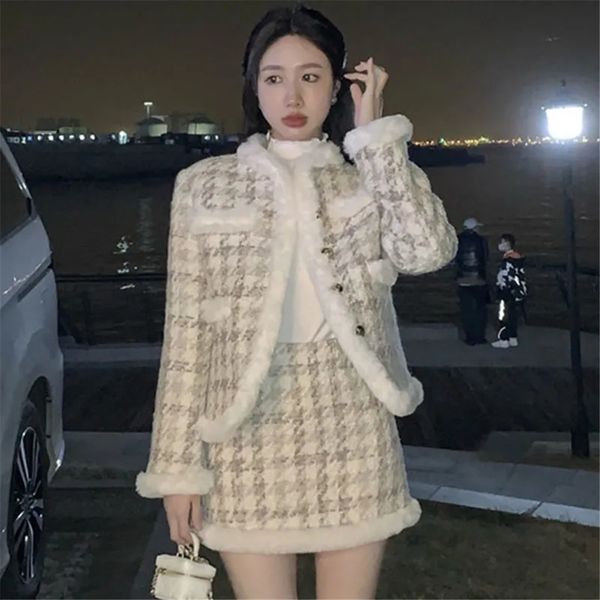 two piece dress casual dresses elegant small fragrance wind tweed plaid mini skirt sets women autumn winter plush splice jackets thicken two, White
two piece dress casual dresses elegant small fragrance wind tweed plaid mini skirt sets women autumn winter plush splice jackets thicken two, White