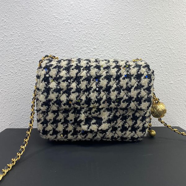 cc bags luxury brand shoulder bags womens classic mini flap houndstooth bags wool tweed gold ball metal matelasse chain crossbody sacoche ha